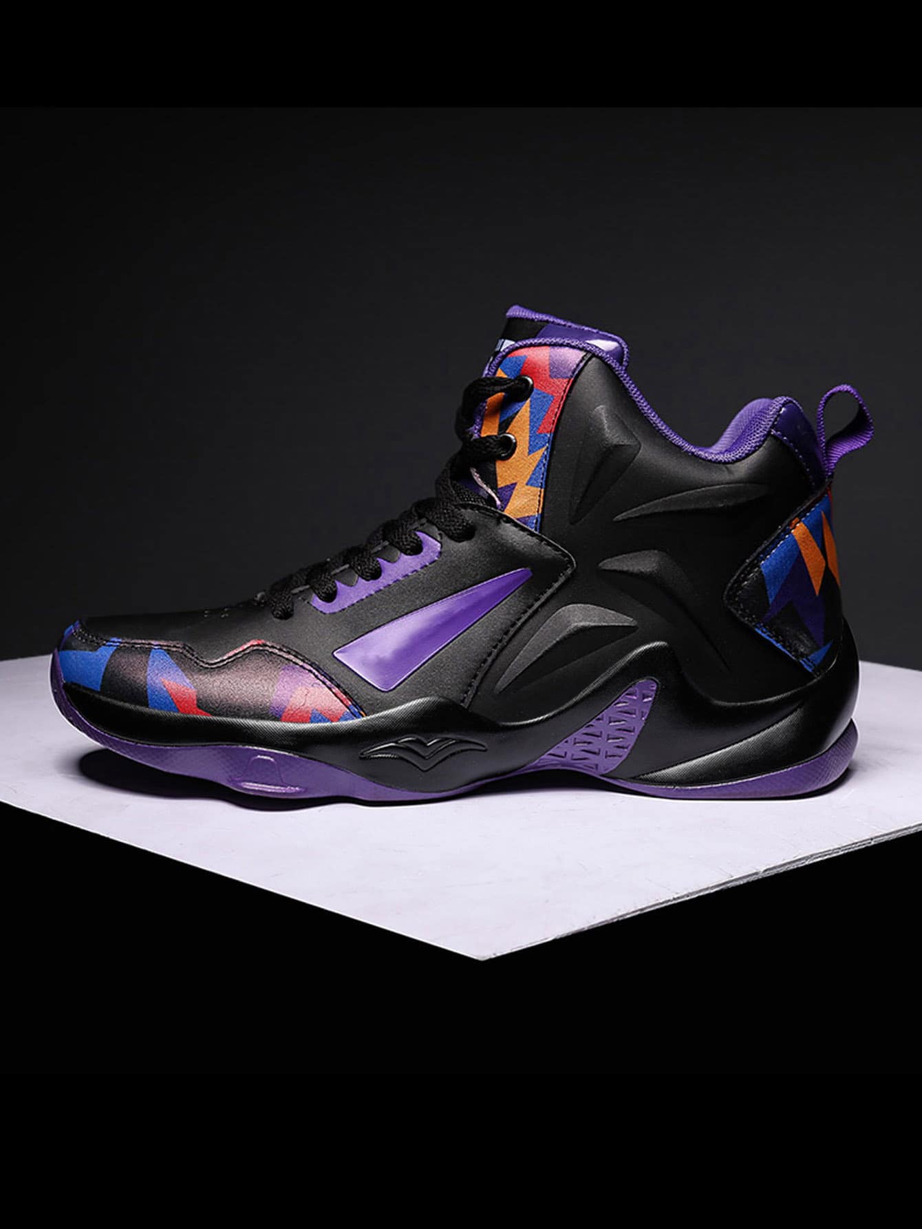 Men Geometric Pattern High Top Lace-up Front Basketball Shoes - Multicolor - View 1