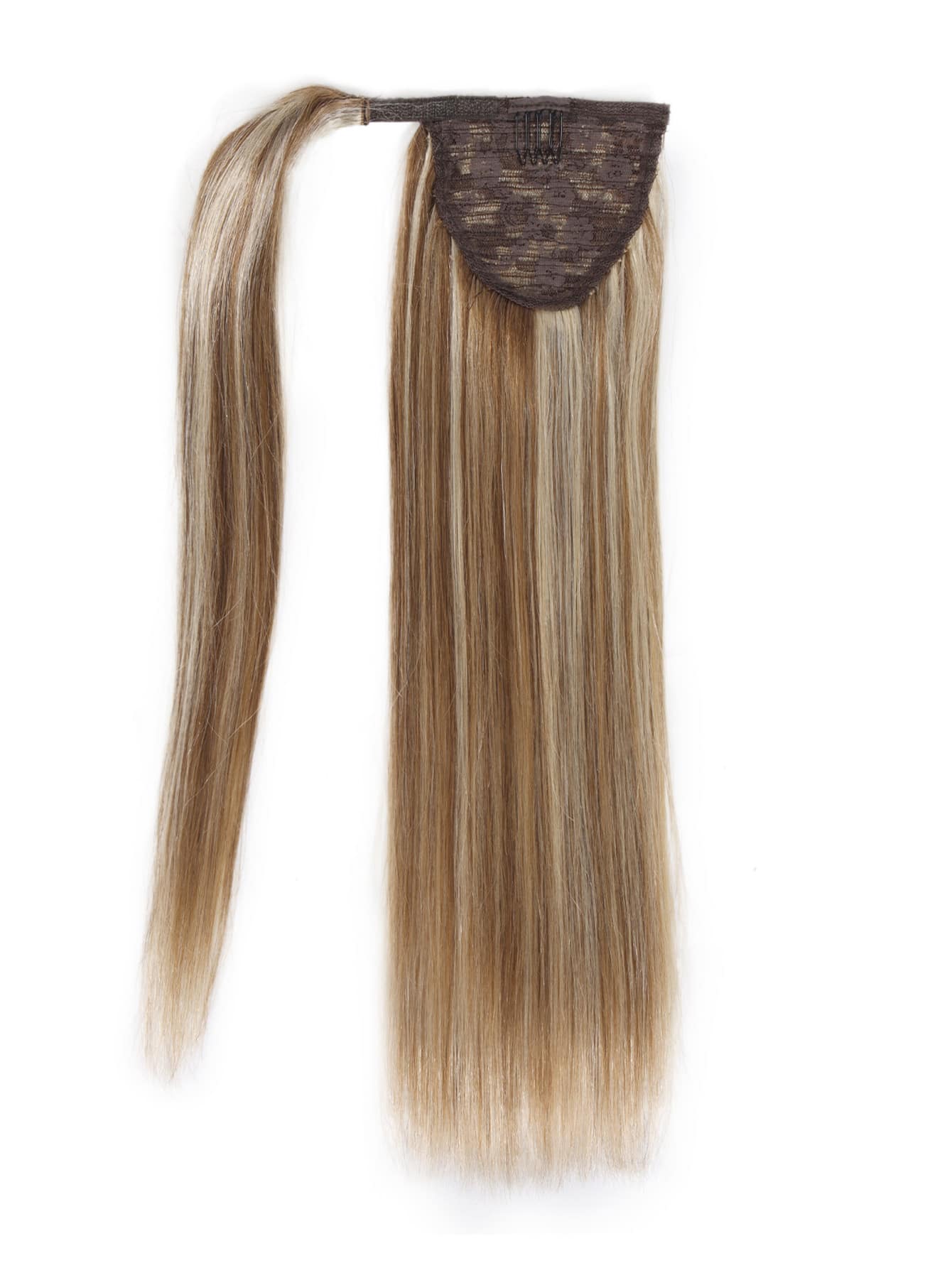 1 pieza Extensión de cabello postizo de cabello humano Remy real con densidad del 150%, color rubio claro mezclado con marrón dorado, extensión de cola de caballo con envoltura - Color de piano - Ver 1