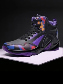 Men Geometric Pattern High Top Lace-up Front Basketball Shoes - Multicolor - View 3