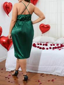 Celure Vestido de tirantes fruncido lateral bajo tulipán de satén - Verde Oscuro - Ver 2