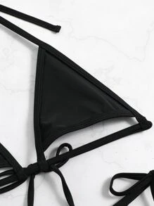 SHEIN Swim Summer Beach Cut-Out Micro Triangle Thong Bikini - Black - View 6