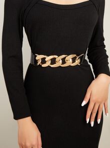 街头优雅链条装饰弹性腰带，适用于外套和连衣裙万圣节 - 黑色 - 查看 1