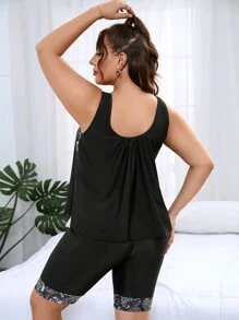 Swim Lushoire Tankini de talla grande con estampado de paisley para playa de verano - Negro - Ver 2