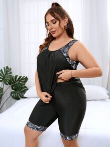 Swim Lushoire Tankini de talla grande con estampado de paisley para playa de verano - Negro - Ver 4