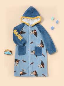 Chicos Bata homewear con patrón de figura con capucha de manga raglán forro polar