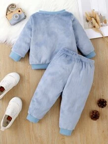 Baby Bear Embroidery Teddy Sweatshirt & Trousers - Dusty Blue - View 2