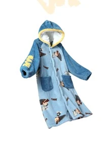 Chicos Bata homewear con patrón de figura con capucha de manga raglán forro polar