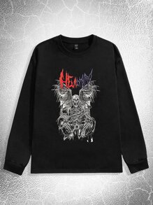 ROMWE MEN Goth Hombres Camiseta con estampado de cráneo - Negro - Ver 1