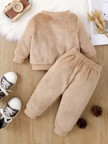 嬰兒男孩熊刺繡泰迪熊運動衫和褲子