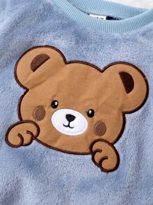 Baby Bear Embroidery Teddy Sweatshirt & Trousers - Dusty Blue - View 5