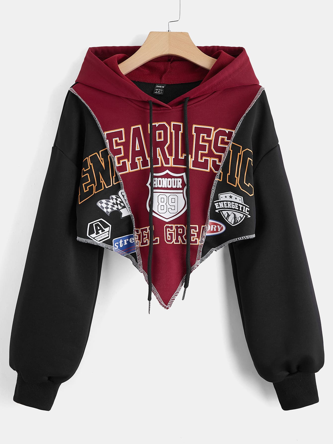 SHEIN EZwear Letter Graphic Asymmetrical Hem Drawstring Hoodie,Long Sleeve Tops In Fall/Winter