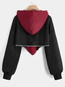 SHEIN EZwear Letter Graphic Asymmetrical Hem Drawstring Hoodie,Long Sleeve Tops In Fall/Winter