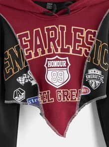 SHEIN EZwear Letter Graphic Asymmetrical Hem Drawstring Hoodie,Long Sleeve Tops In Fall/Winter