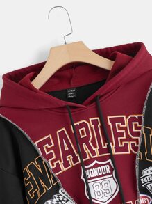 SHEIN EZwear Letter Graphic Asymmetrical Hem Drawstring Hoodie,Long Sleeve Tops In Fall/Winter