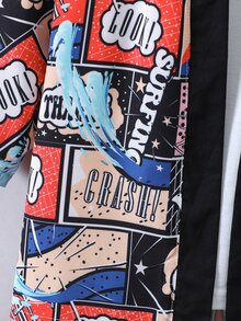 小男童波普藝術圖案和服罩衫和短褲不帶T恤