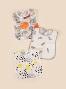 Bebé 3 piezas Set babero con estampado de planta - Multicolor - Ver 1