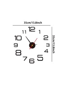 1入組塑膠3D壁鐘PMMA鏡面懸掛時鐘家庭墻面裝飾 - 黑色 - 查看 7