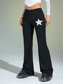 SHEIN ICON Pantalones acampanados con estampado de estrella