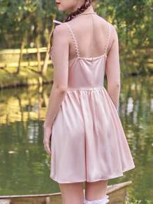 ROMWE Fairycore Vestido de tirantes unicolor pecho con fruncido - Rosa Pálido - Ver 5