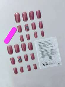 Transforma tus uñas con 24 uñas postizas cuadradas largas, diseño minimalista de mariposa púrpura, longitud media y ajuste perfecto, kit de uñas desmontable, para mujeres y niñas. - Púrpura polvoriento - Ver 2