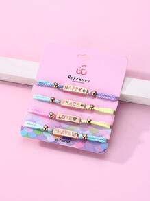 4pcs Girls English Alphabet Zinc Alloy Color Drop Oil Random Gradient Color Polyester Rope Cute Braided Bracelet Set Suitable for Daily Wear - Multicolor - View 2