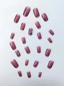 Transforma tus uñas con 24 uñas postizas cuadradas largas, diseño minimalista de mariposa púrpura, longitud media y ajuste perfecto, kit de uñas desmontable, para mujeres y niñas. - Púrpura polvoriento - Ver 3