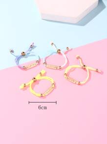 4pcs Girls English Alphabet Zinc Alloy Color Drop Oil Random Gradient Color Polyester Rope Cute Braided Bracelet Set Suitable for Daily Wear - Multicolor - View 5