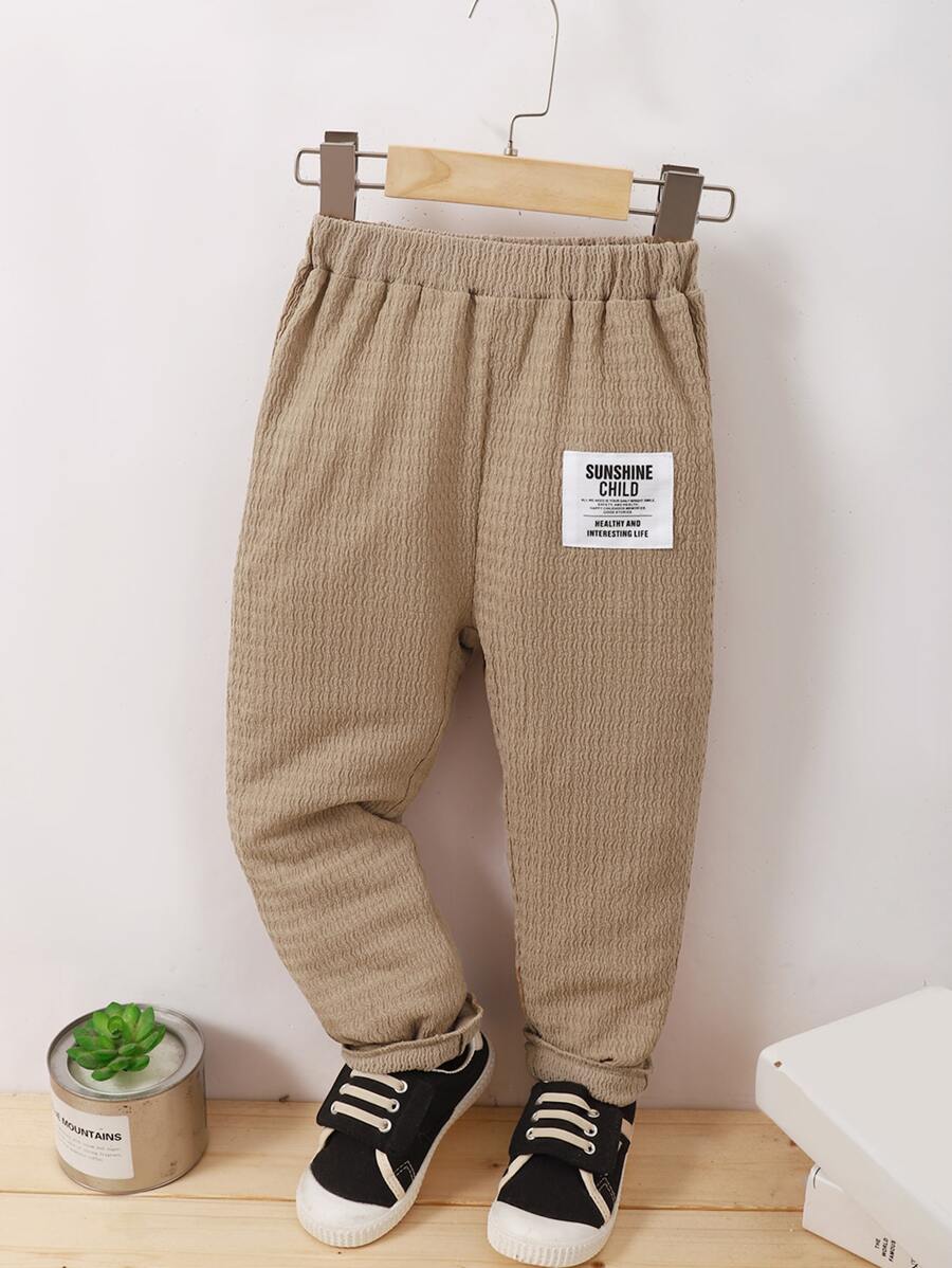 Toddler Boys Letter Patched Detail Trousers - Mocha Brown - View 1