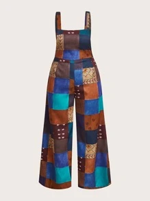 ROMWE Hippie 大碼色塊拼接圖案背帶連身褲 - 彩色 - 查看 2