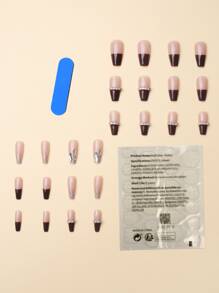 Trở nên quyến rũ với quan tài dài 24 chiếc, màu caramel & dây chuyền kim cương giả 3D, bộ dụng cụ làm móng tay giả, dành cho phụ nữ và bé gái Bấm vào móng tay Đồ dùng làm móng - Nhiều màu - Xem 2