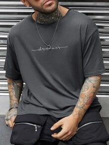 Manfinity Homme Tops Nam Lá thư Giải trí - Màu xám đen - Xem 4