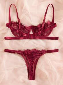Ensemble de lingerie sexy, soutien-gorge à armatures en dentelle florale et culotte