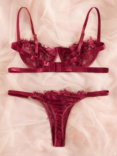 Esselle Bloemen Kanten Underwire BH Slipje Verleidelijke Lingerie Set view 2