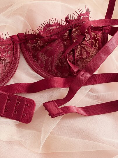 Esselle Bloemen Kanten Underwire BH Slipje Verleidelijke Lingerie Set view 7