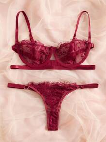 Ensemble de lingerie sexy, soutien-gorge à armatures en dentelle florale et culotte
