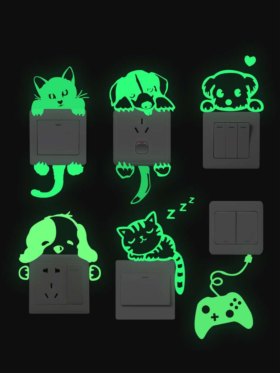 6入組卡通圖案開關貼 - 綠色 - 查看 1