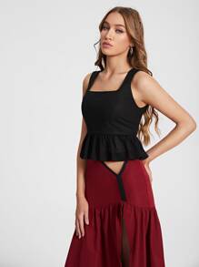Abojel Ruffle Hem Tank Top - Black - View 1