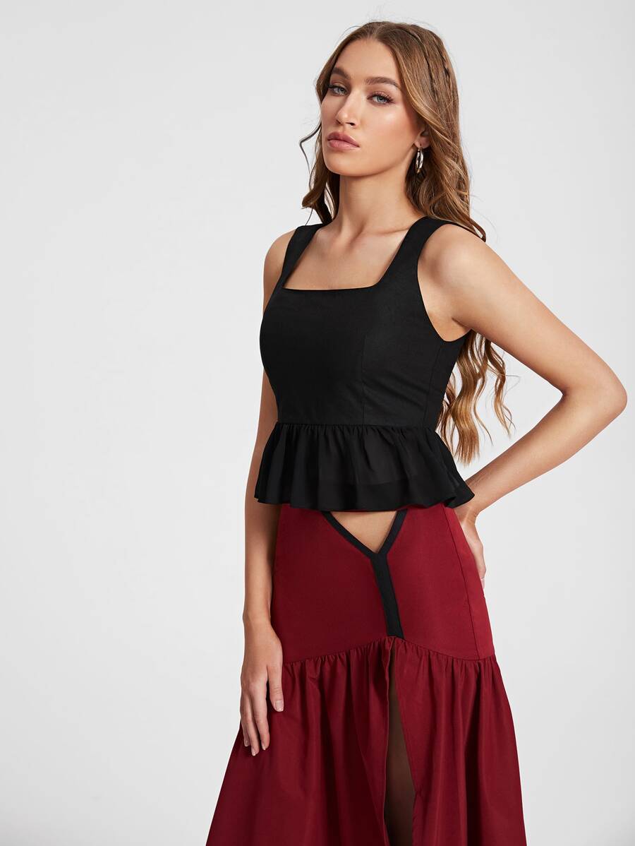 Abojel Ruffle Hem Tank Top - Black - View 1