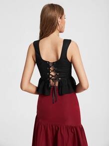 Abojel Ruffle Hem Tank Top - Black - View 2