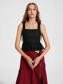 Abojel Ruffle Hem Tank Top - Black - View 3