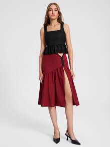 Abojel Ruffle Hem Tank Top - Black - View 4