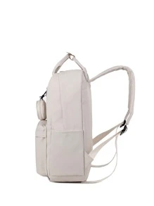 經典休閒熊和字母貼紋裝飾的多功能背包,附帶零錢包,適用於青少年女孩、女性、大學生,完美用於戶外、旅遊和返校,附帶小熊吊飾,帶袋的女士包 - 米色 - 查看 4