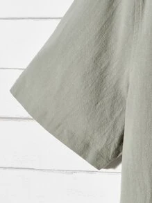 EASEVO Loose Fit Men Lapel Neck Shirt And Drawstring Waist Shorts - Green - View 4