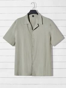 EASEVO Loose Fit Men Lapel Neck Shirt And Drawstring Waist Shorts - Green - View 6