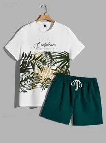 EASEVO Bộ hai mảnh Nam Dây kéo Túi Lá thư Nhiệt đới Boho - Màu xanh lá cây đậm - Xem 1