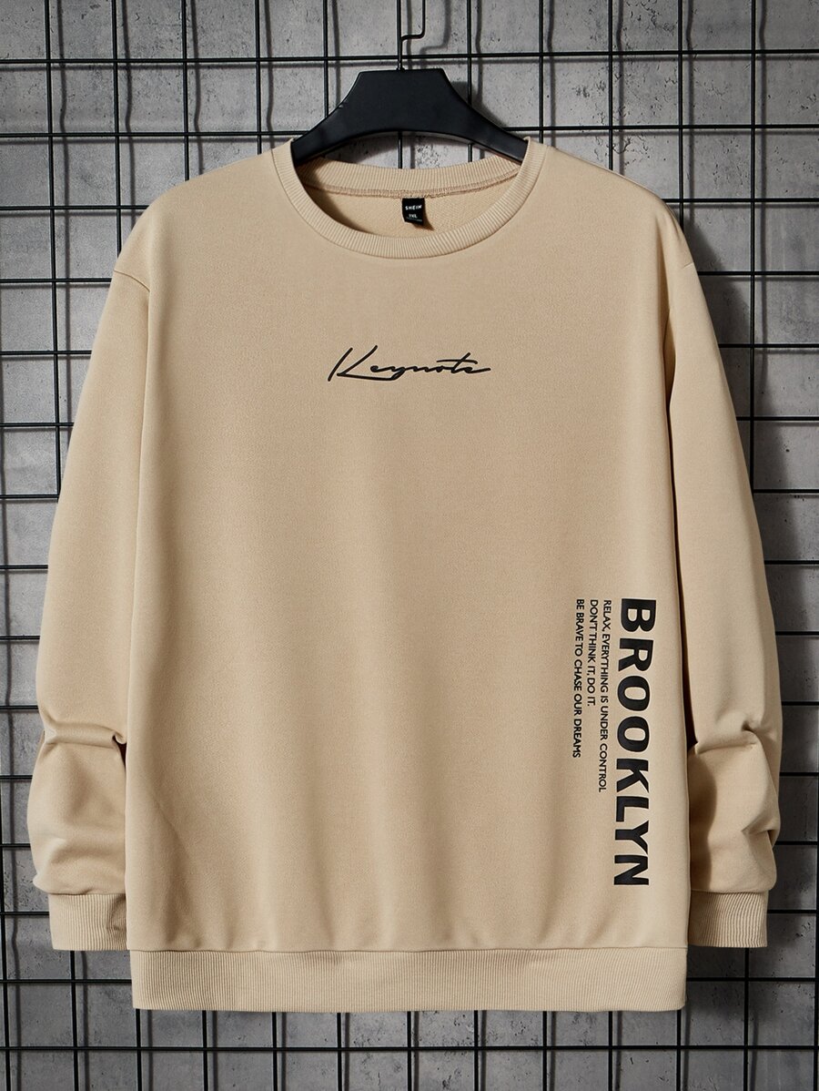 Manfinity Men Plus Slogan Graphic Sweatshirt - Khaki - View 1