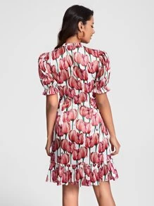 Caterine Sanchez Đầm Xù Viên lá sen Thắt nơ trước Hoa Tất cả trên in Thanh lịch - Nhiều màu - Xem 2