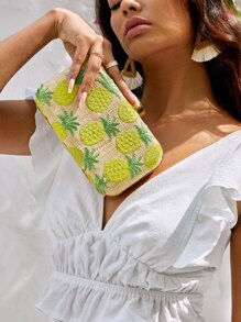 SHEIN VCAY Mini Pineapple Embroidered Clutch Bag - Multicolor - View 1