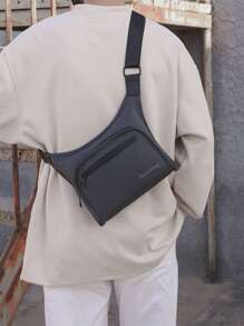 Men Letter Graphic Waist Bag - Grey - View 1