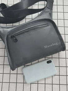 Men Letter Graphic Waist Bag - Grey - View 4